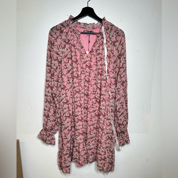 NWT Missguided Tie Neck Double Layered Smock Dress Floral - Picture 3 of 13